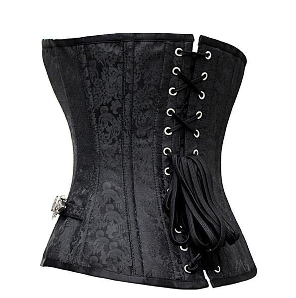 Corset Bra Overbust Black Brocade Heavy Duty 26 Double Steel Boned Best Corset DC-523 - Image 2