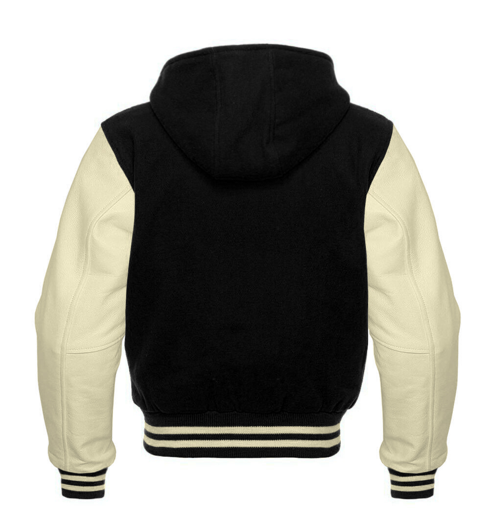 High-Quality Black/Cream Varsity Letterman Hoodie Best DC-1331 - Image 2