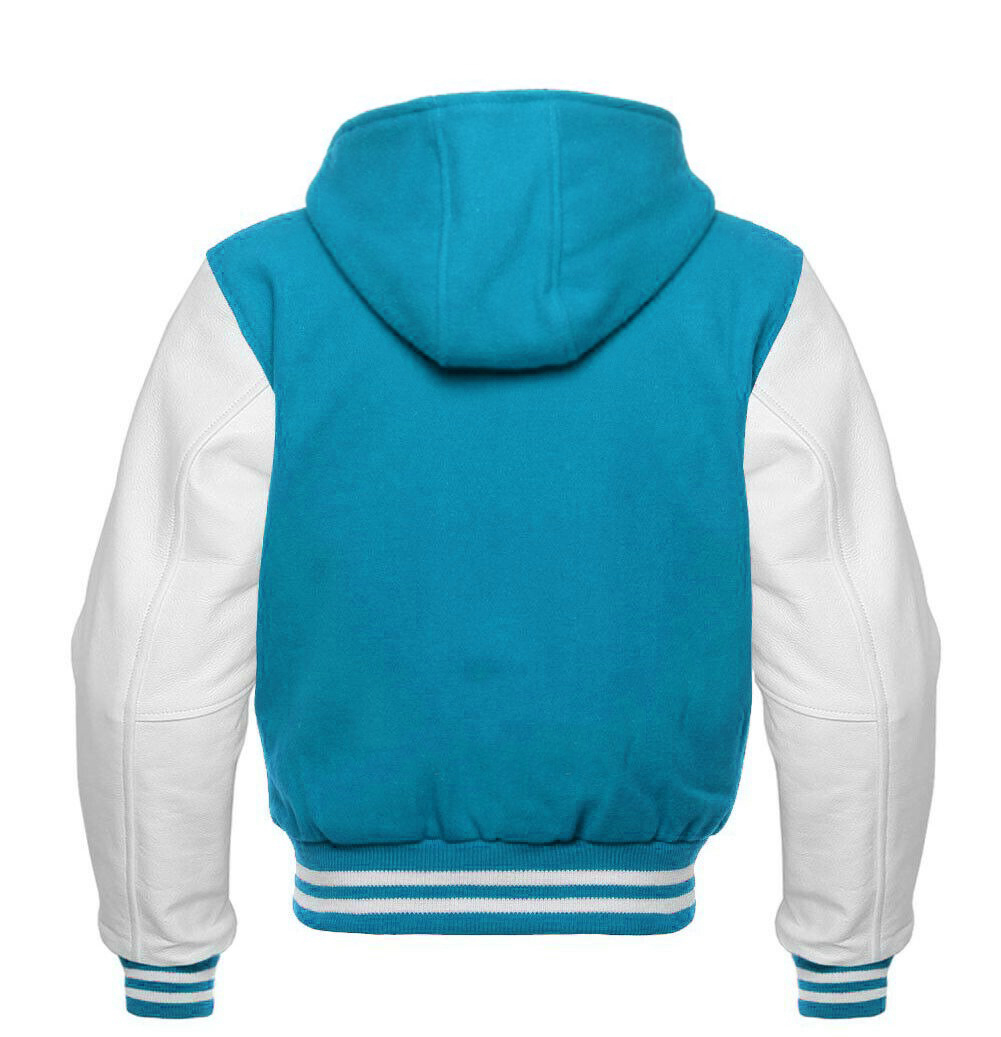 High Quality Sky/White Letterman Varsity Jacket Hoodie DC-1335 - Image 2