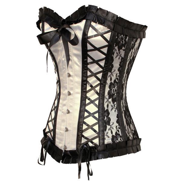 Bustier Corset Tops Overbust Cream Satin Heavy Duty Steel Boned Best Corset DC-525 - Image 2
