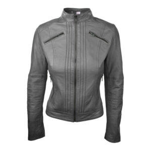 grey leather jacket