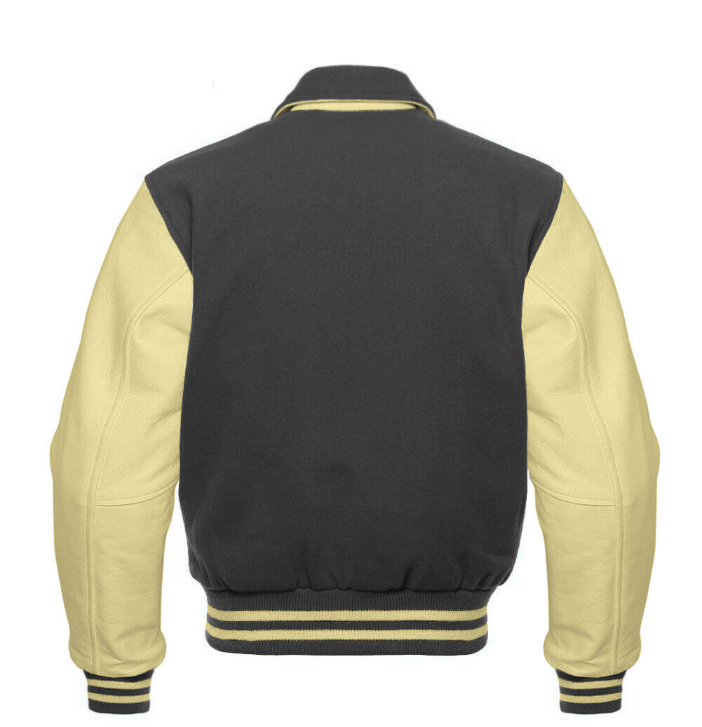 Revenge Varsity Jacket Men's Grey Wool & Cream Real Leather Collar Best Varsity Jacket DC-1264 - Image 2