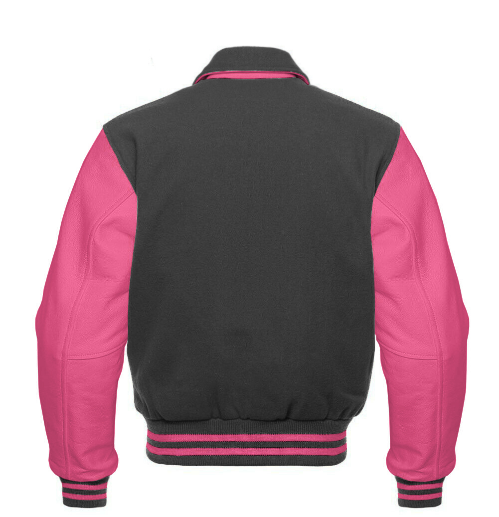 Whitesville Varsity Jacket Men's Grey Wool & Light Pink Real Leather Collar Best Varsity Jacket DC-1269 - Image 2