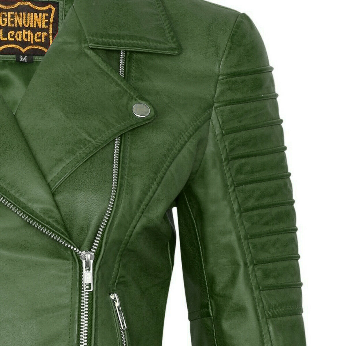 Vintage Leather Biker Jacket Dark Green Retro Bomber Women's Best Fashion Jackets DC-329 - Image 4