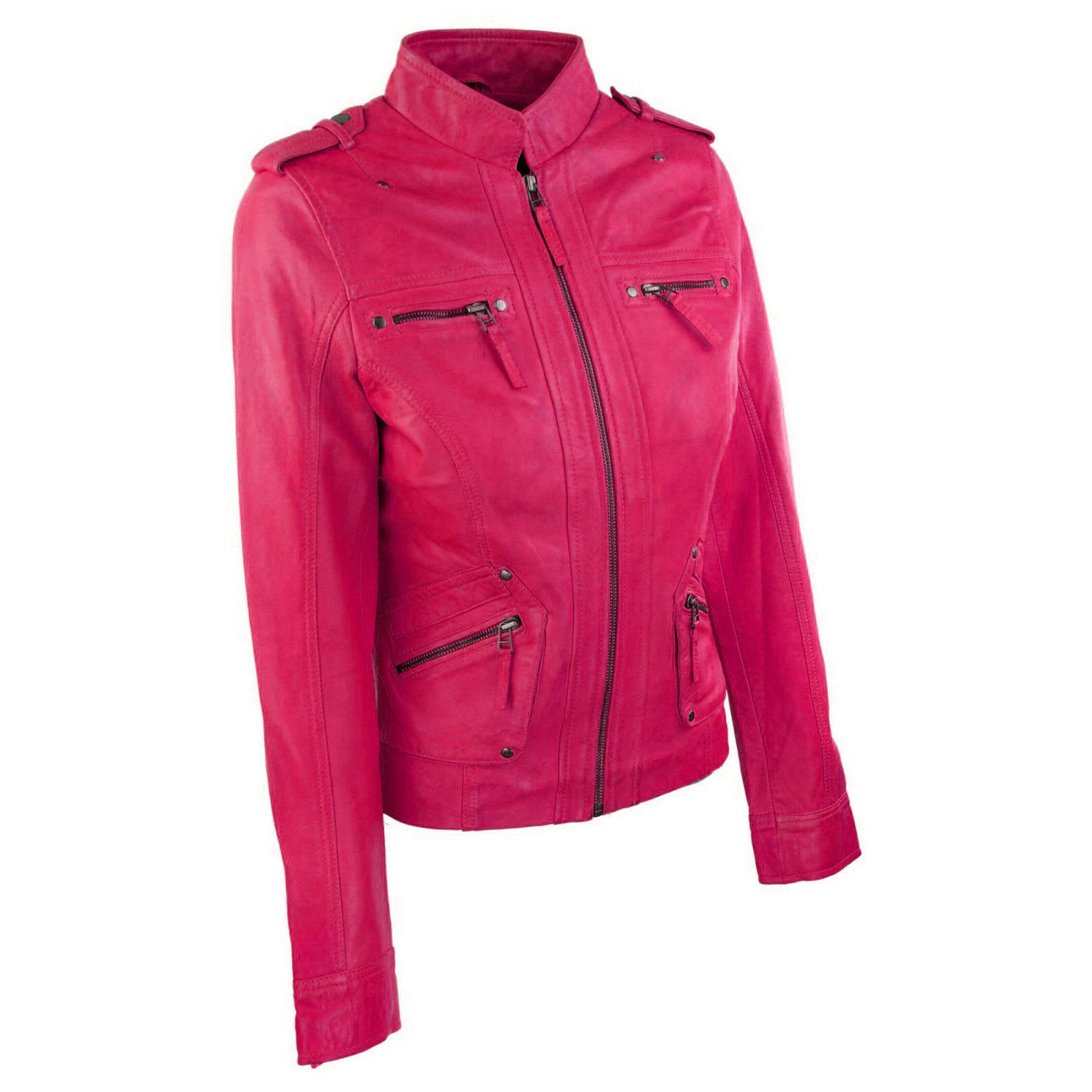 Women's Bike Jacket Hot Pink Jackets High Quality Motorcycle Zipper Best Biker Jackets DC-316 - Image 3