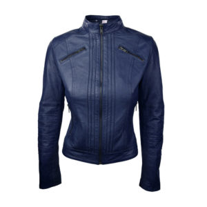 navy blue leather jacket