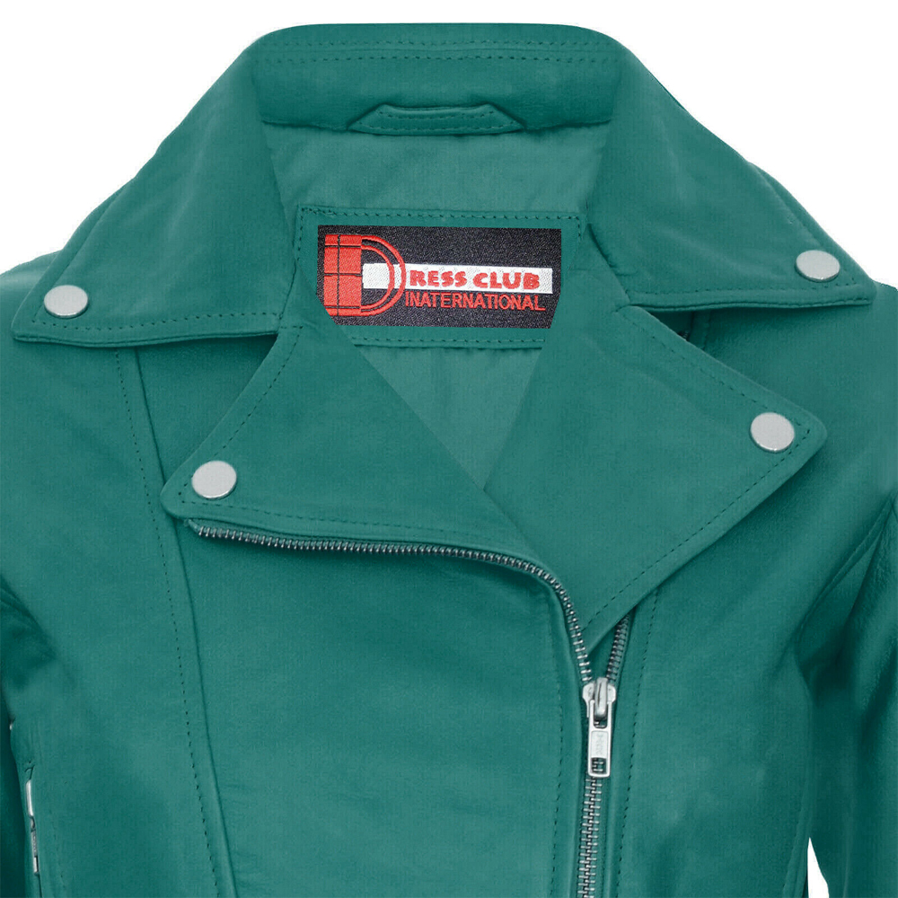 Biker Leather Jacket Women Retro Cafe Racer Motorcycle Jackets Best Teal Jackets DC-313 - Image 4