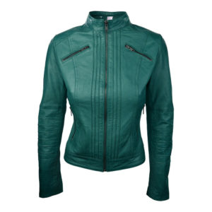 teal leather jacket