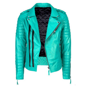 turquoise leather jacket