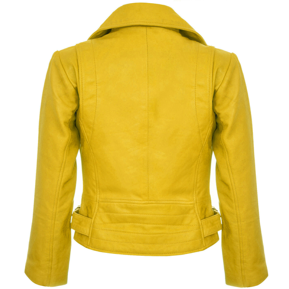 Biker Jacket For Women Vintage Retro Cafe Racer Motorcycle Jackets Best Yellow Jackets DC-315 - Image 3