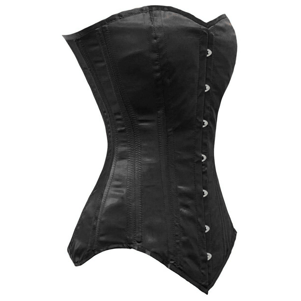 Corset Tops Heavy Duty 26 Double Steel Boned Overlong Black Satin Corset - Image 2