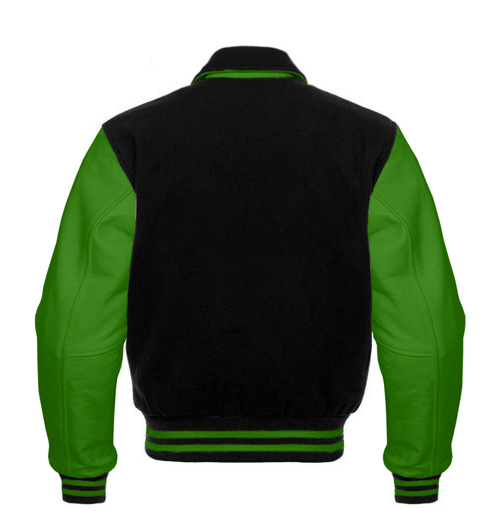 Crenshaw Varsity Jacket Men's Black Wool & Green Real Leather Collar Best Varsity Jacket DC-1305 - Image 2