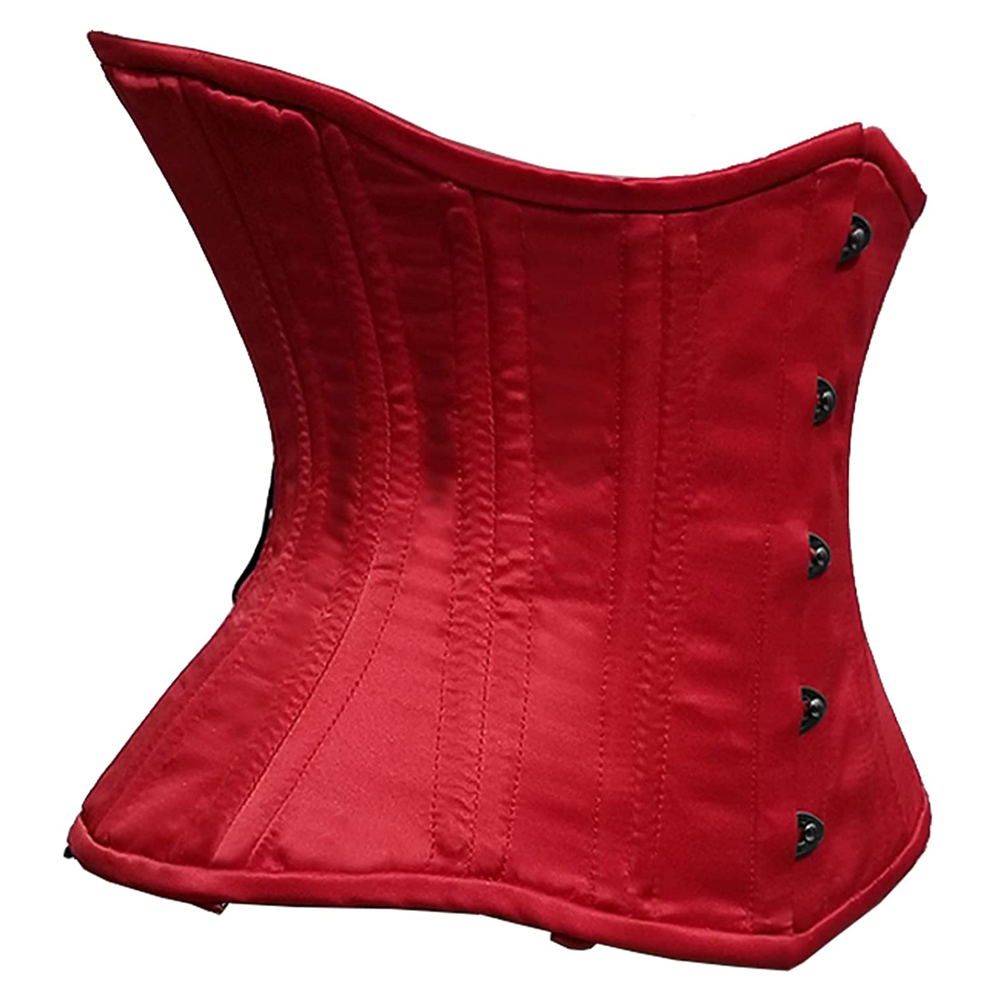 Vintage Corset Tops Heavy Duty 26 Double Steel Boned Underbust Red Satin Corset - Image 2