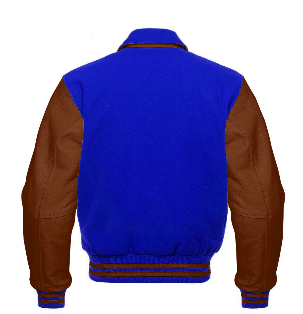 Boston Varsity Jacket Men's Royal Blue Wool & Brown Real Leather Collar Best Varsity Jacket DC-1283 - Image 2