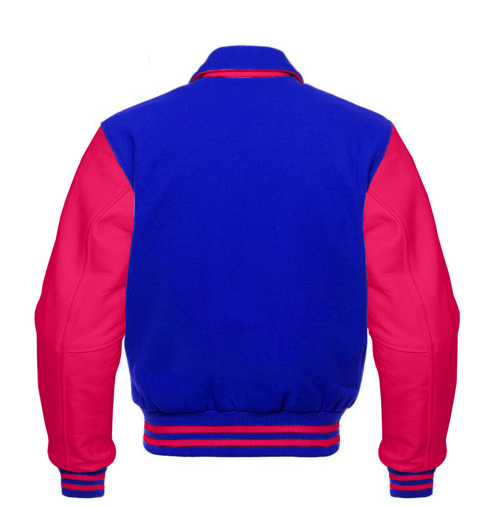 Pirates Varsity Jacket Men's Royal Blue Wool & Hot Pink Real Leather Collar Best Varsity Jacket DC-1288 - Image 2