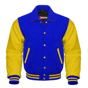 Rocawear Varsity Jacket Men's Royal Blue Wool & Yellow Real Leather Collar Best Varsity Jacket DC-1297