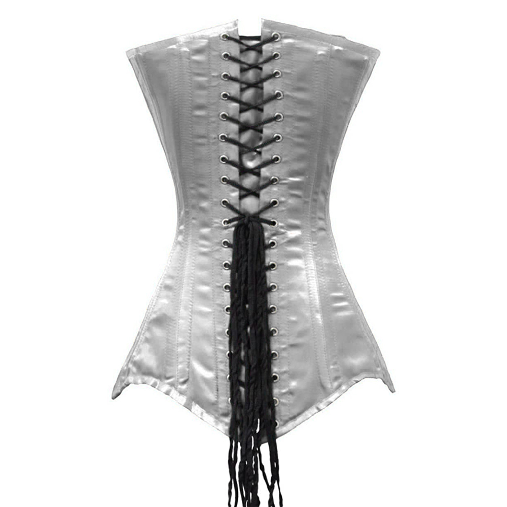 White Corset Top Heavy Duty 26 Double Steel Boned Overlong Satin Corset - Image 3