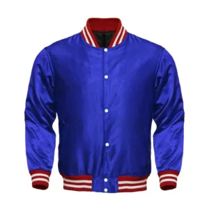 Best Quality Blue Satin Bomber Jacket
